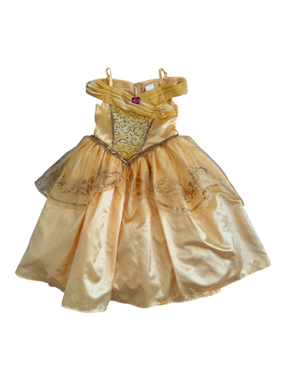 Disney Gold Sparkle Princess Belle  Dress Costume Size 5/6T